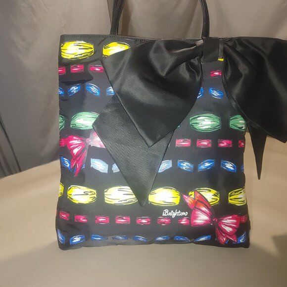 Brighton Multicolor Printed Tote Bag With Large Bow  Black Handles - Picture 9 of 9